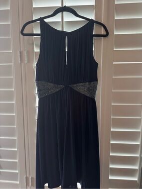 White House Black Market Navy Midi Dress with Beaded Waist